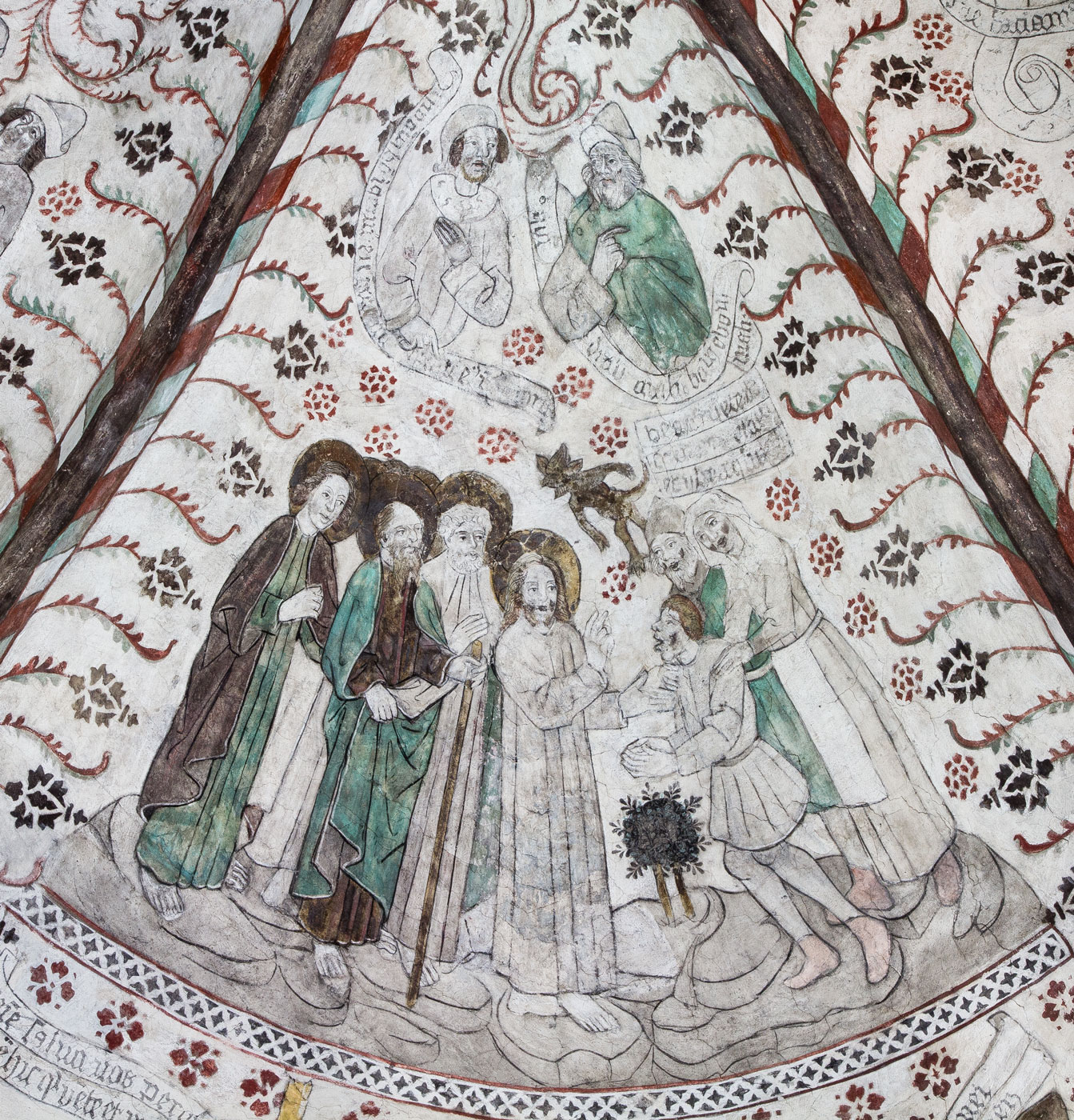 Jesus utdriver en demon från en dövstum; Två profetbröstbilder - Odensala kyrka